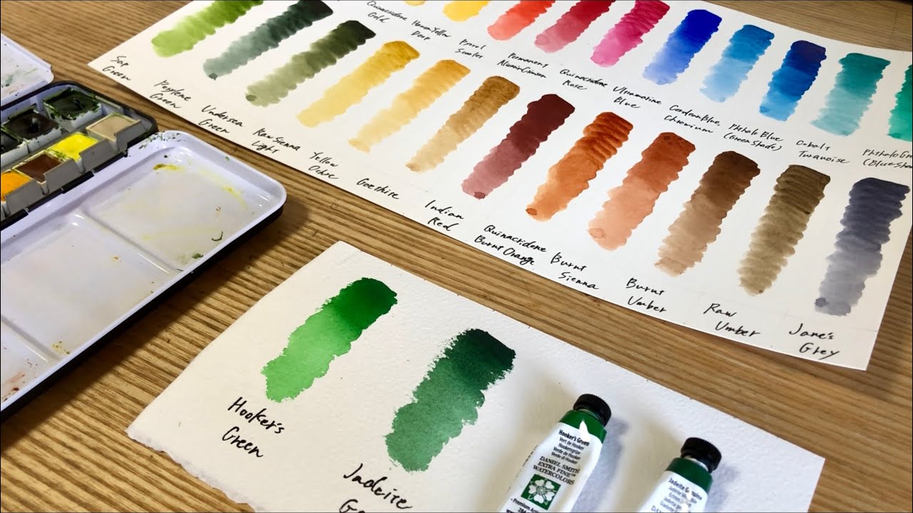 DANIELSMITH(ダニエル・スミス)水彩24色ハーフパンセットの色見本を作る / Daniel Smith Watercolor Color chart