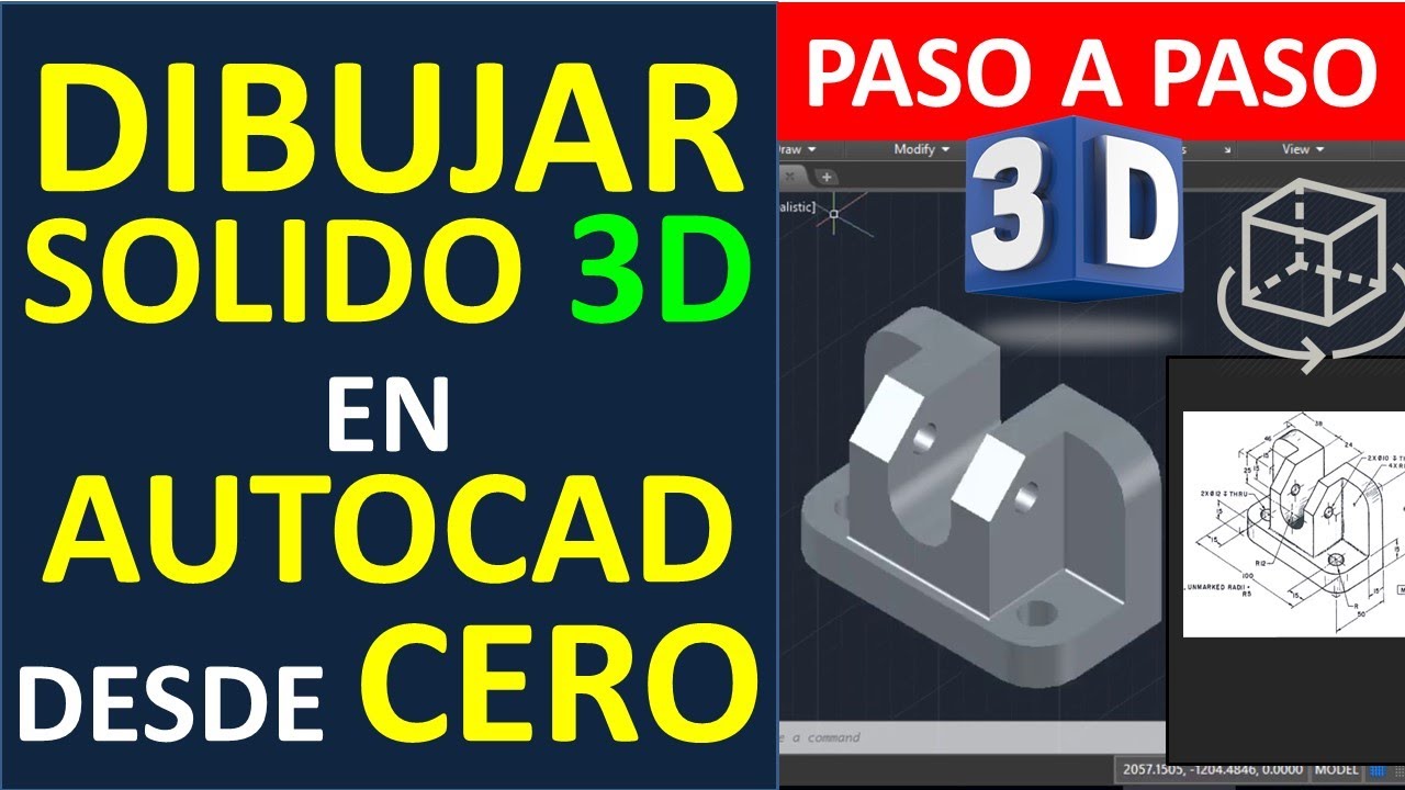 Dibujar sólido 3D en AutoCAD para principiantes - pieza mecánica- Box Cylinder Presspull Fillet 3D