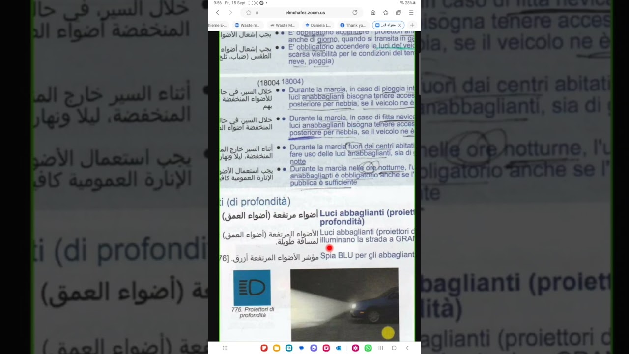 الباب( 11) الجزء( 2 ) Luci Specchi dispostivi del veicolo posizioni di guida