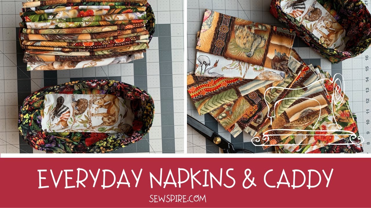 How to sew a set of everyday cloth napkins with caddy to hold them - great family sewing project!