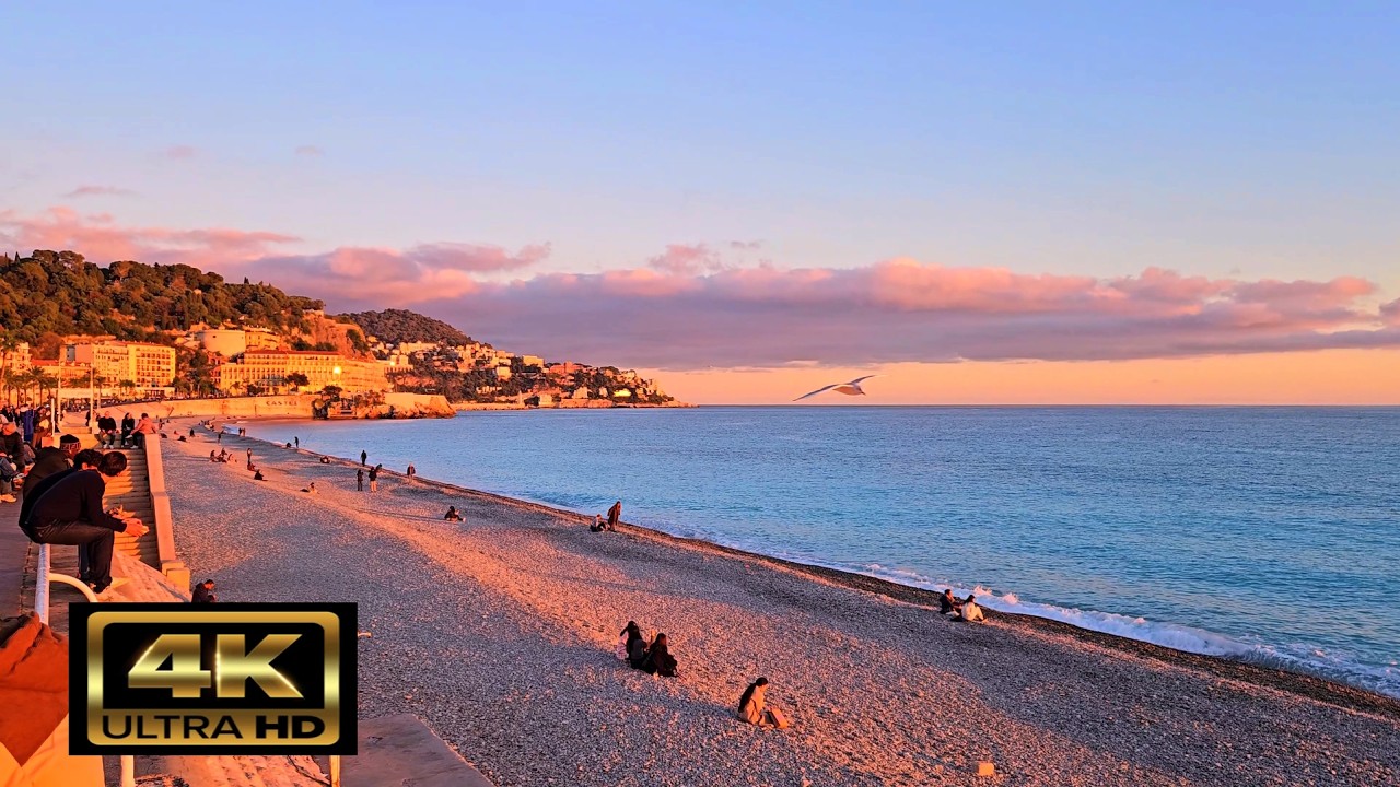 France Nice is incredibly beautiful today. Christmas decorations, incredible colors before sunset 4K