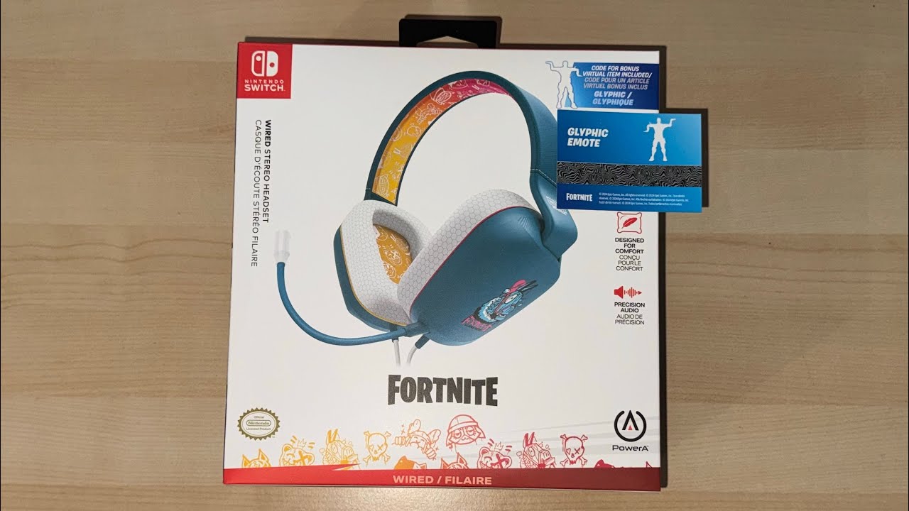 Fortnite PowerA Llambro Nintendo Switch Headset Unboxing! (Glyphic Emote Code)