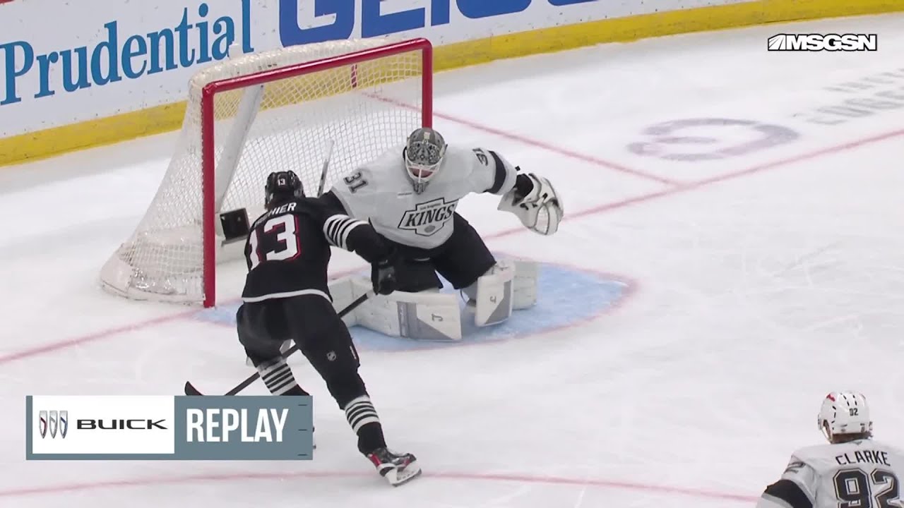 Nico Hischier scores a goal against the Los Angeles Kings