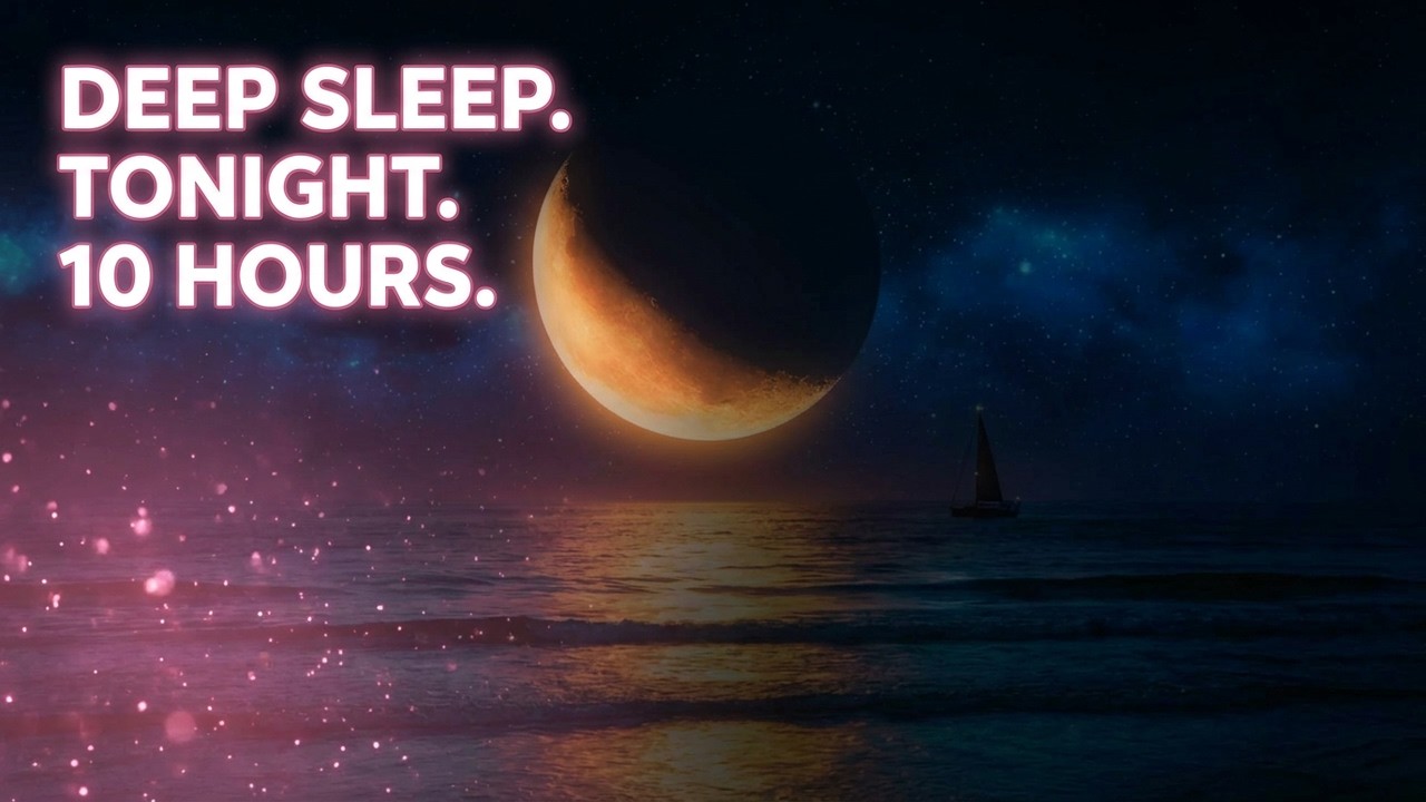 10 Hours Pink Noise 🌙 Crescent Moon Over Ocean | Deep Sleep & Relaxing Night Ambience