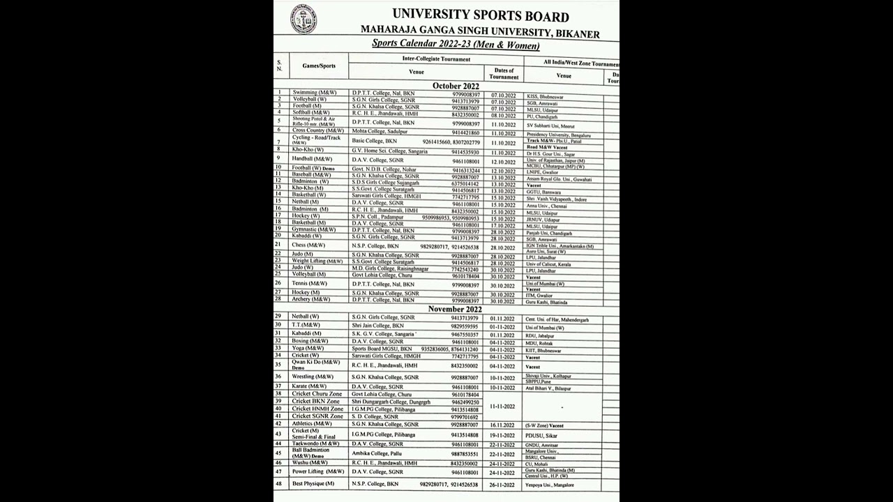 MGSU , SPORTS CALENDAR , Men & Women , #2022 -23 , #university #shorts #mgsuniversity #sports