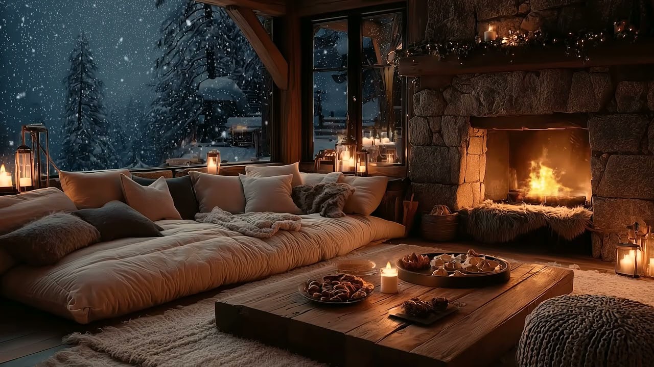 Warm Winter Fireplace & Peaceful Piano  Relaxing Ambience for Sleeping, Studying & Healing