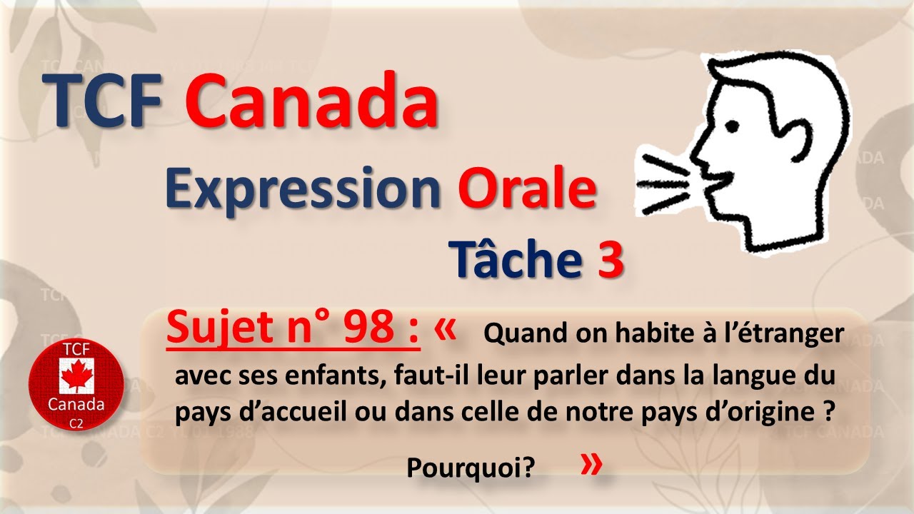 TCF Canada – Expression Orale Tâche 3 : Sujet 98 🇨🇦