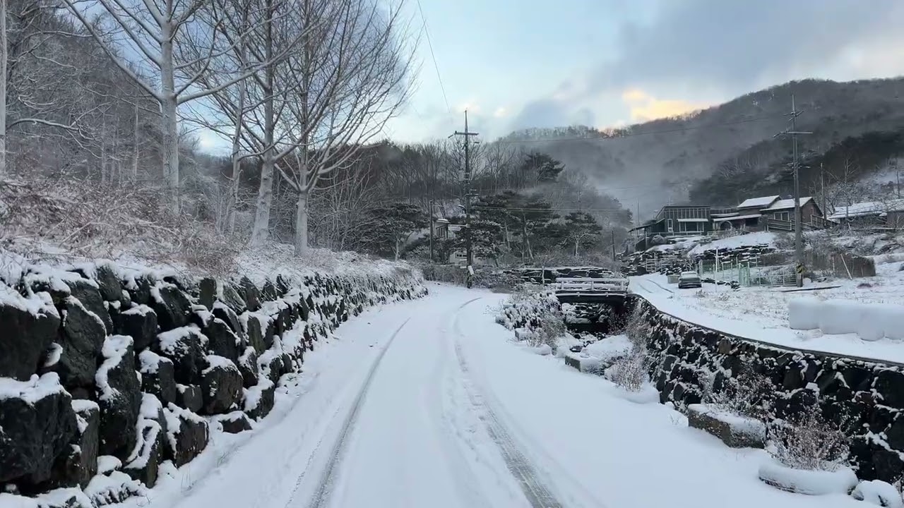 [4K] Snowy Walk in Korean Countryside