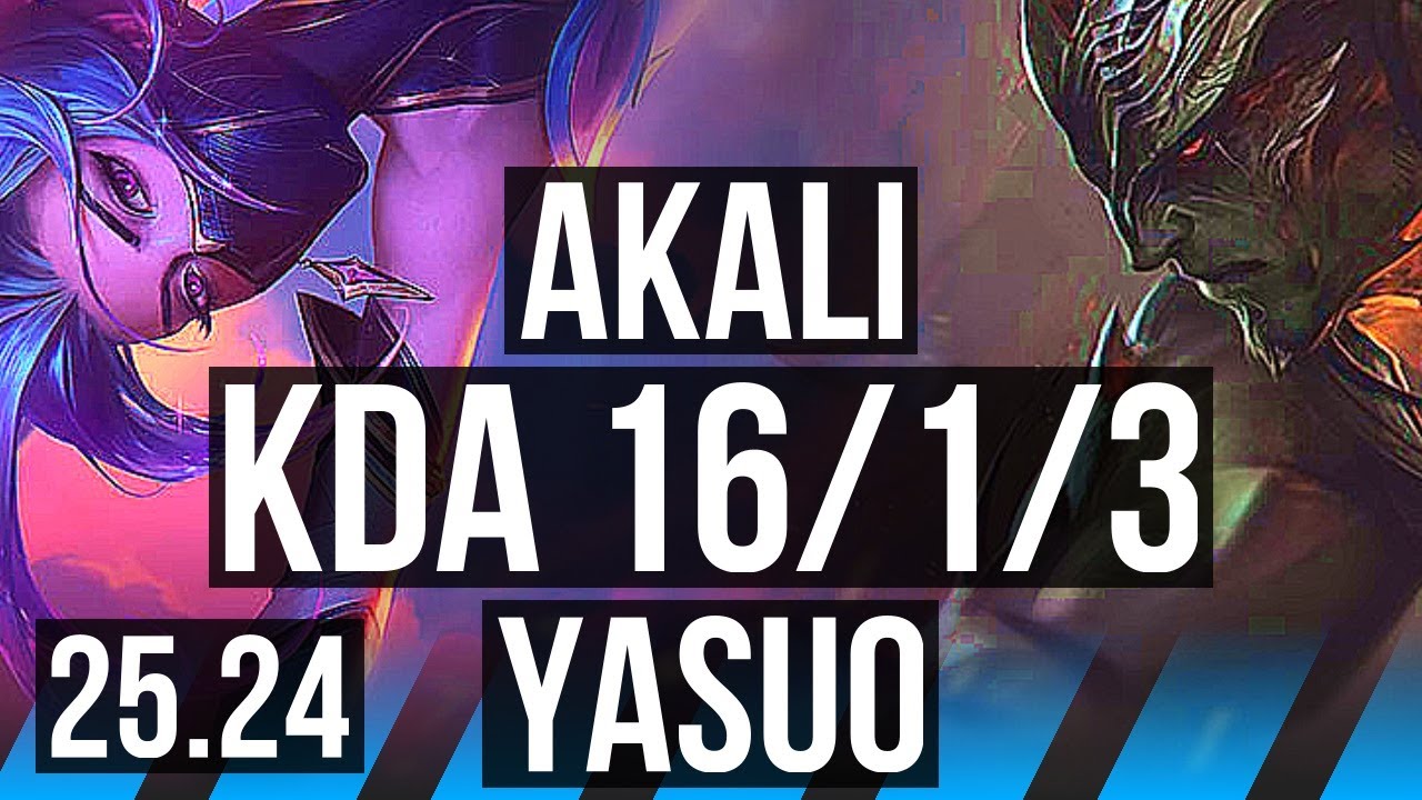 AKALI vs YASUO (MID) | 16/1/3 | EUW Master | 25.24