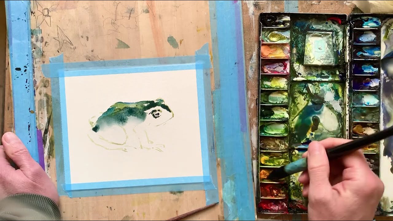 Watercolour painting of a toad - follow along. 