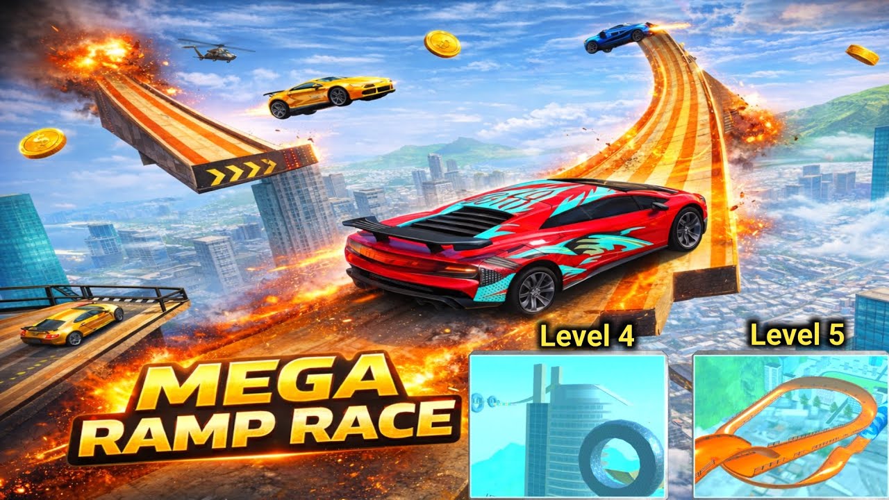 Mega Ramp Stream High Jump Levels-4 & 5 | Mega Ramp Race Gameplay | 3D Drive Race Game