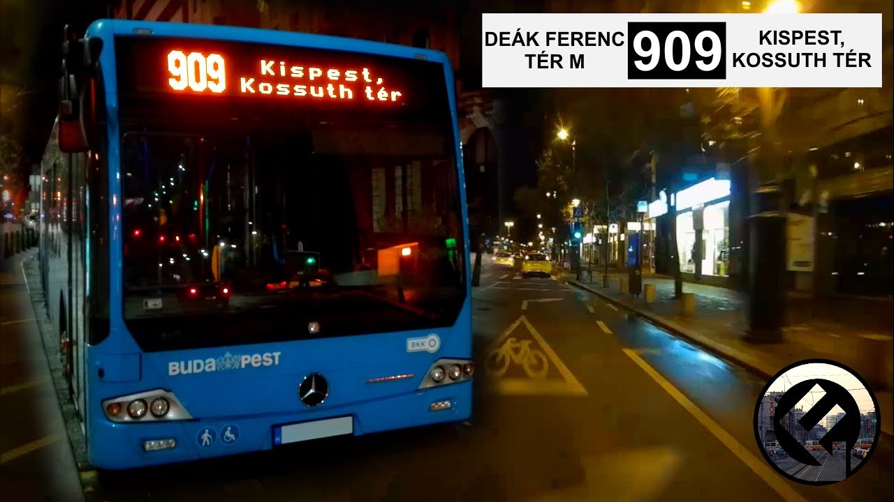 Budapest 909-es éjszakai autóbusz útvonala (Deák Ferenc tér M - Kispest, Kossuth tér)