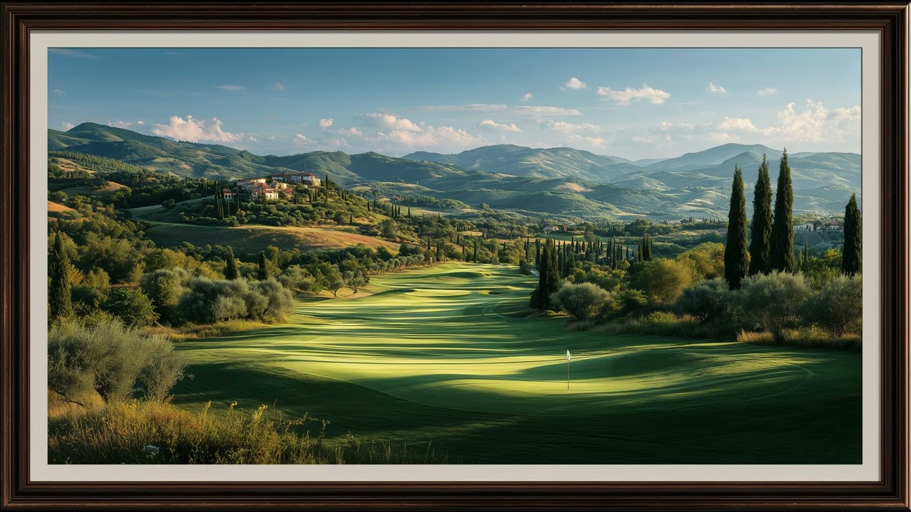 Peaceful Golf Course With Elegant Green Fairway & Rolling Hills | Still Art Screen Saver | 4K