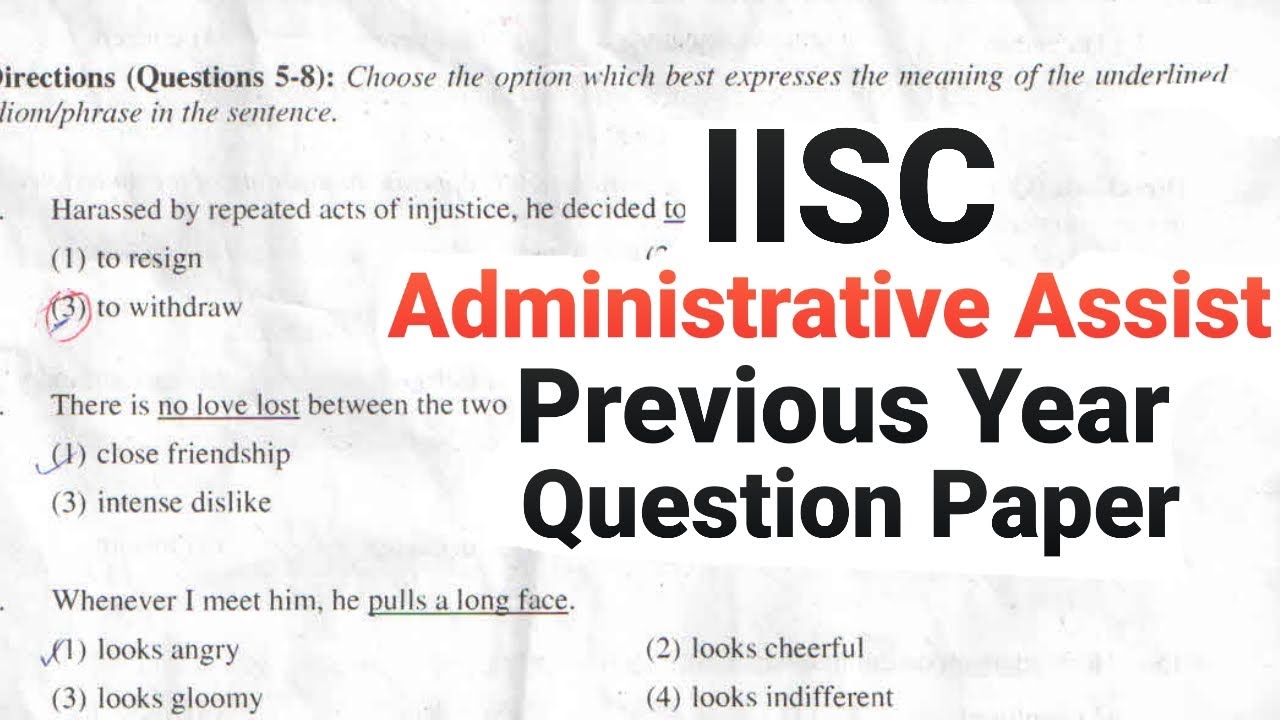 IISC Bangalore Administrative Assistant Exam Question Paper, IISC Administrative Assistant Syllabus,