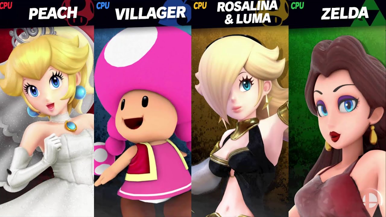 Wedding Peach vs Toadette vs Dancer Rosalina vs Idol Pauline SSBU [Chaos Kid Member Request]