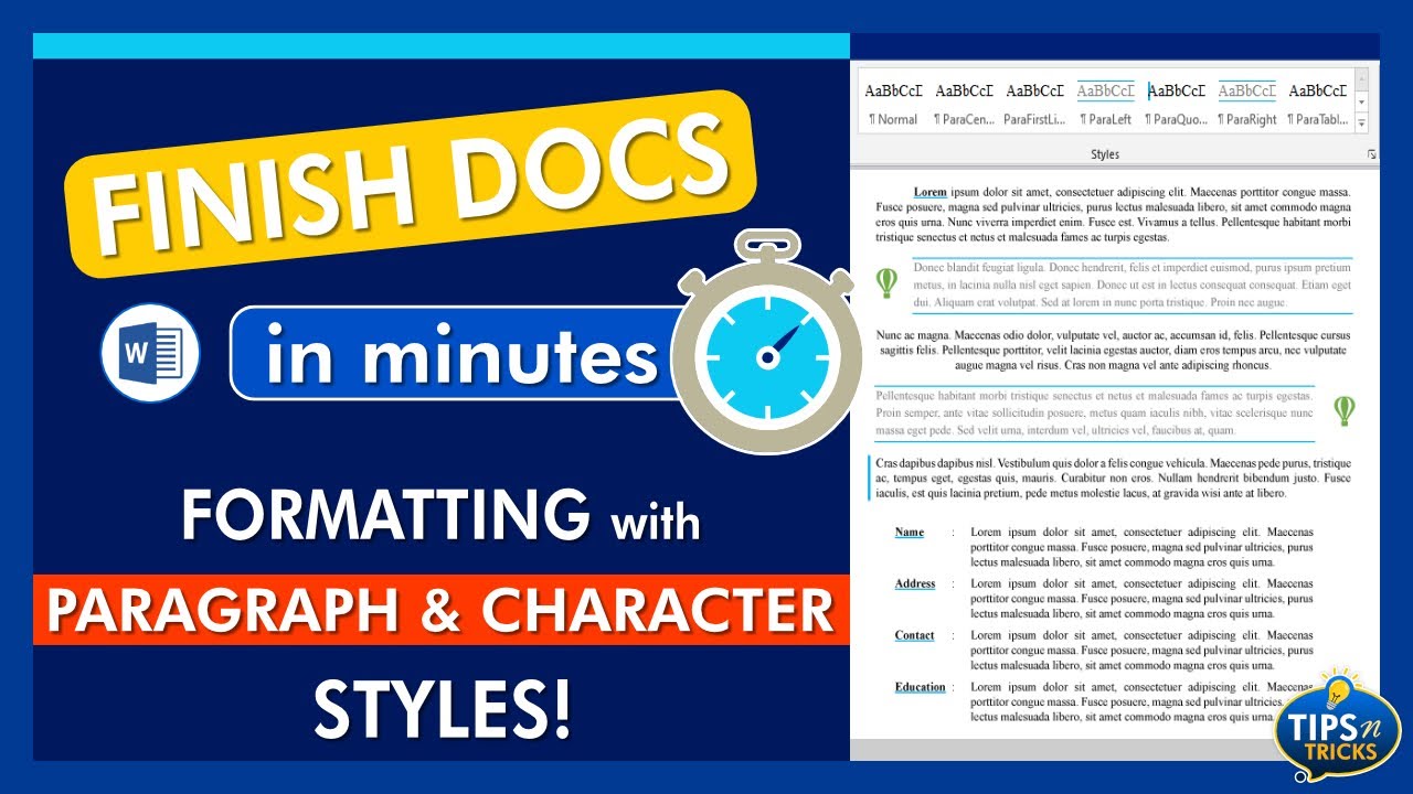 Formatting Paragraph and Character Styles in MS Word