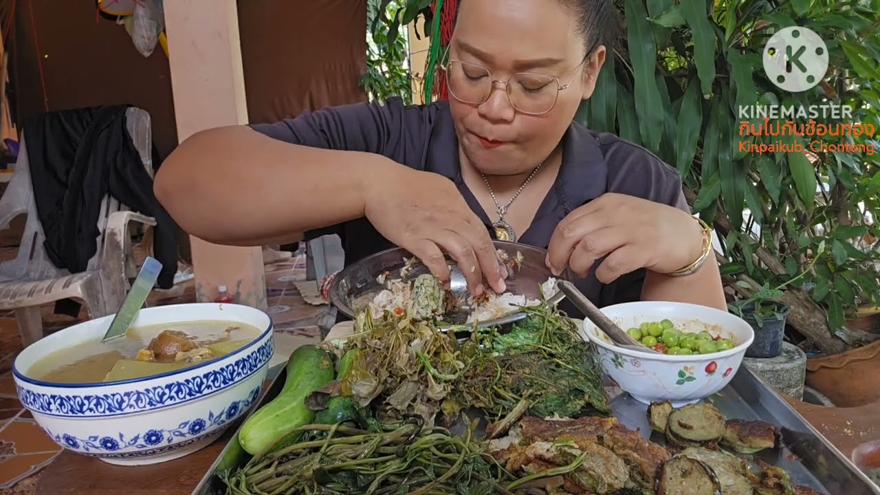 น้ำพริกกะปิผักทอด และต้มฟักของแม่จร้าep1039#กิน ข้าว#อาหาร บ้านๆ#ผัก บ้านๆ