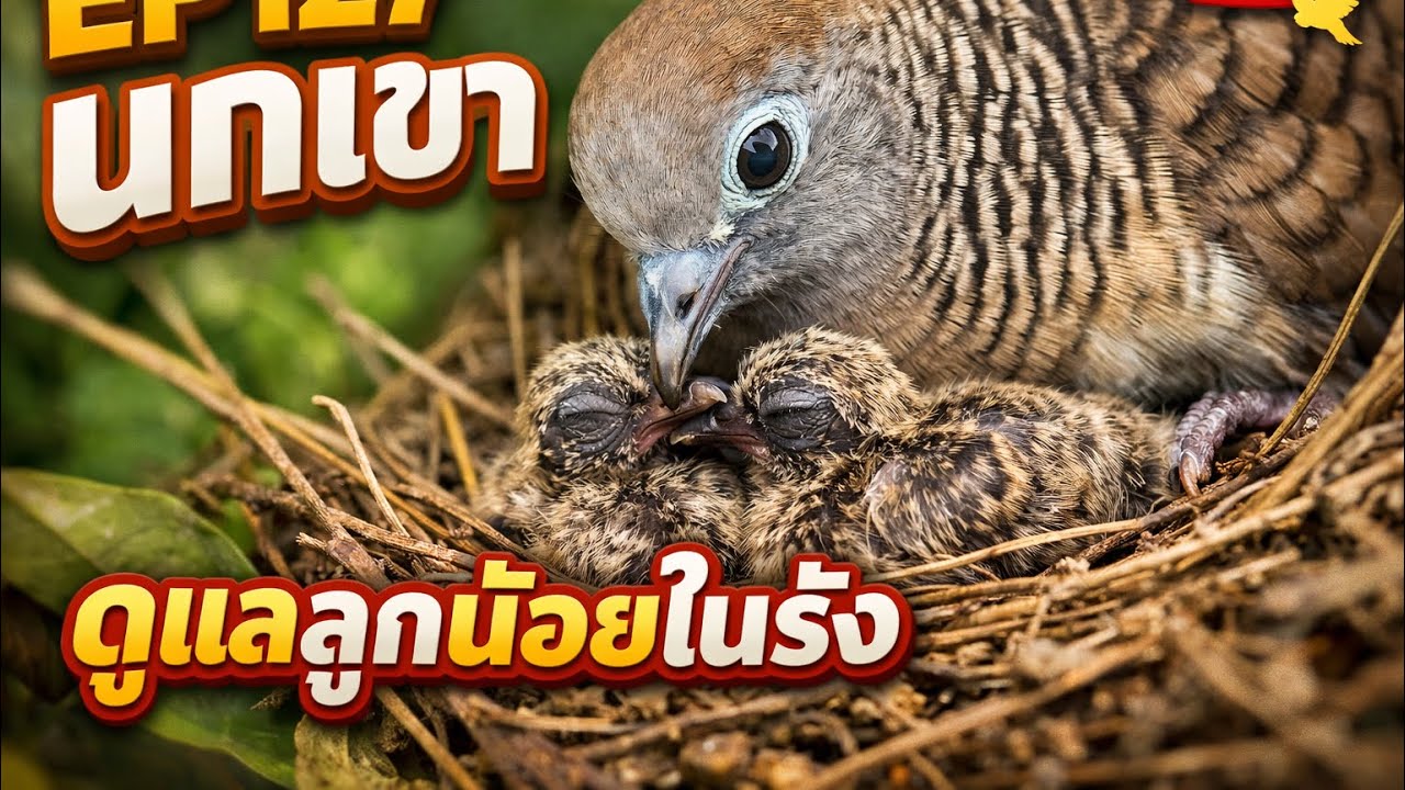EP128 นกเขา This close-up footage captures the intimate moments of a Zebra Dove tending to its nest.