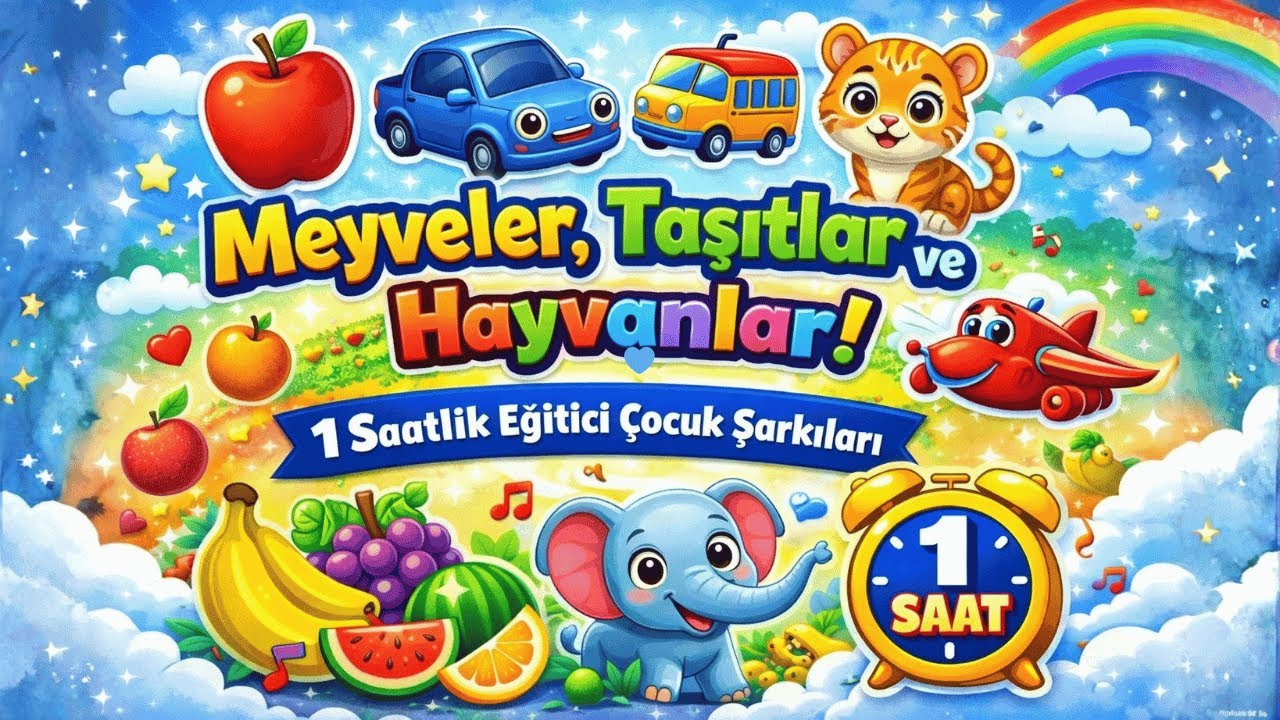 1 Saatlik Eğitici Çocuk Şarkıları | Meyveler, Taşıtlar ve Hayvanlar 🐯🍎🚗