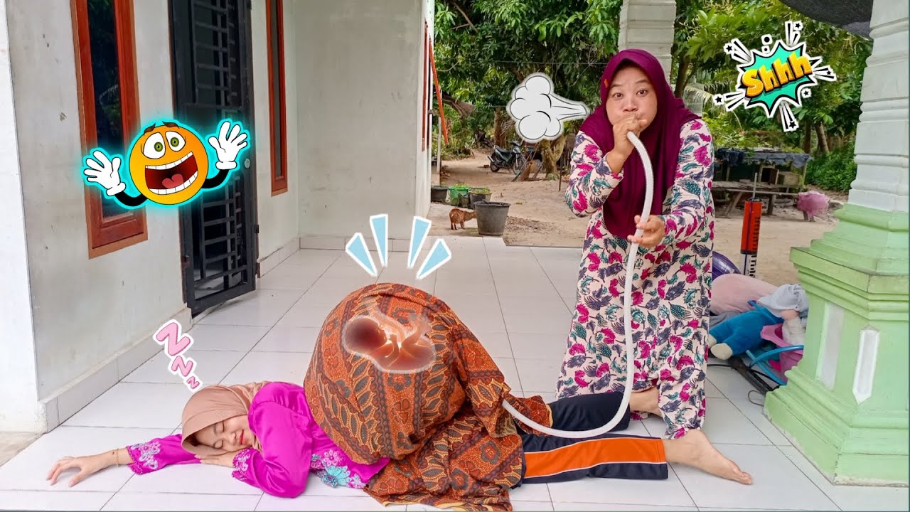 Drama Lucu,,!! Kakak dinda tidur telungkup bokong di tiup pakai selang sampai melendung
