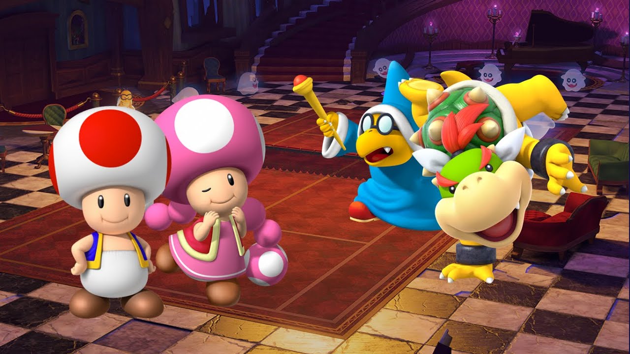 Mario Tennis Aces - Toad (Tennis Outfit) and Toadette (Tennis Outfit) vs Bowser Jr and Kamek