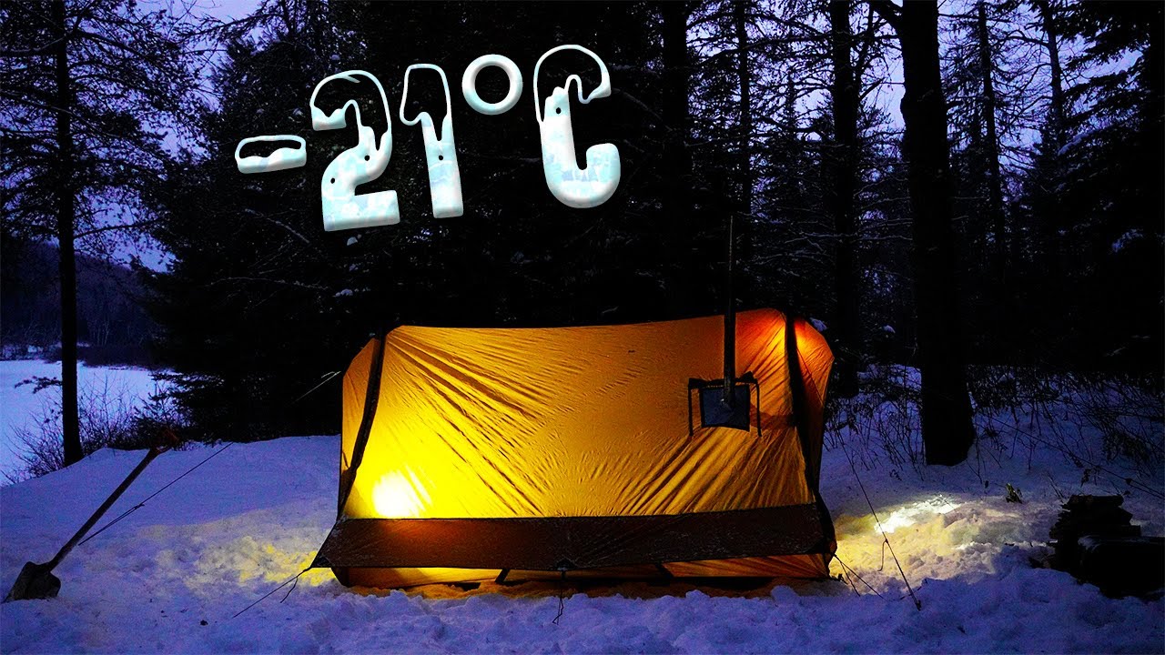 🔥 Hot Tent sur le bord d’une rivière gelée – Camping d’hiver à -21°C ❄️