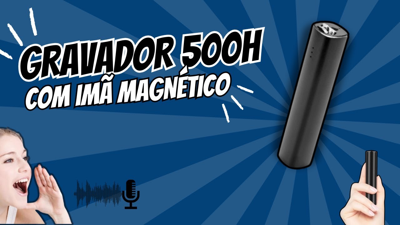 Gravador de Voz com MAIOR CAPACIDADE de Bateria do MUNDO 500H 32GB Imã Magnético Espião Pega Traição
