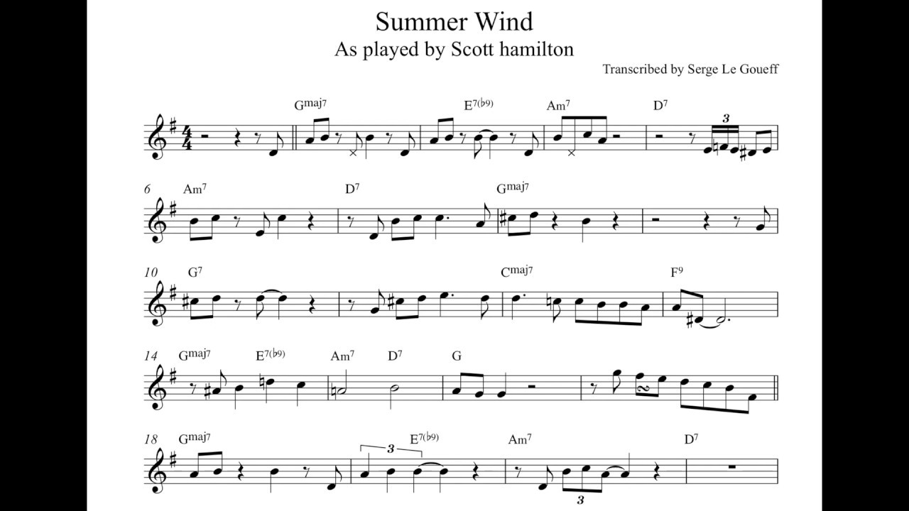 Scott Hamilton plays: Summer wind. Solo Transcription