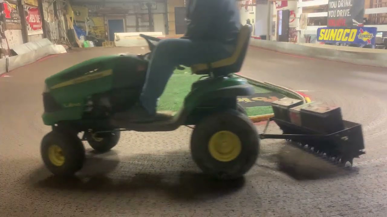 Lawnmower Prepping the track for Saturday’s Races Skip’s RC Raceway 