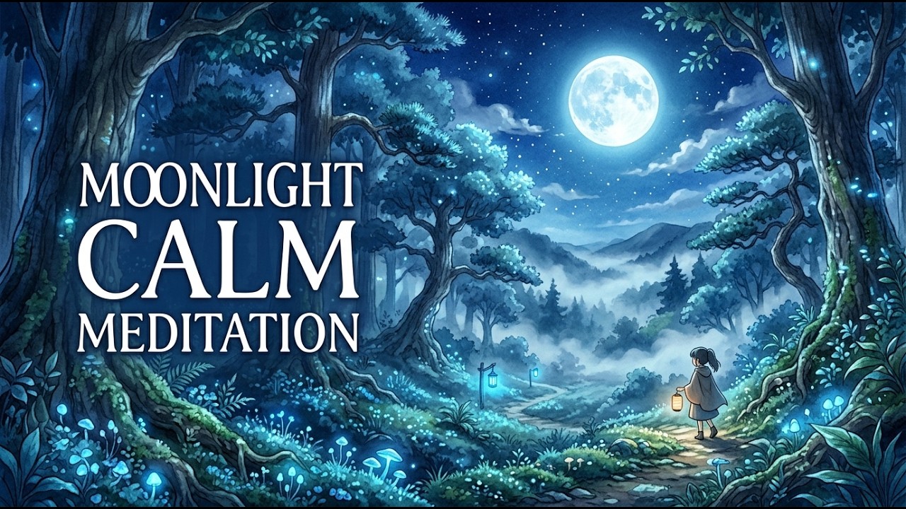 Moonlight Meditation 🌙 Ghibli Style Ambient | Deep Calm Piano & Flute for Sleep & Mindfulness