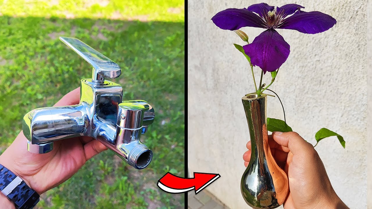 Sand Casting Flower Vase / Handmade Brass Tabletop Vase from a Faucet
