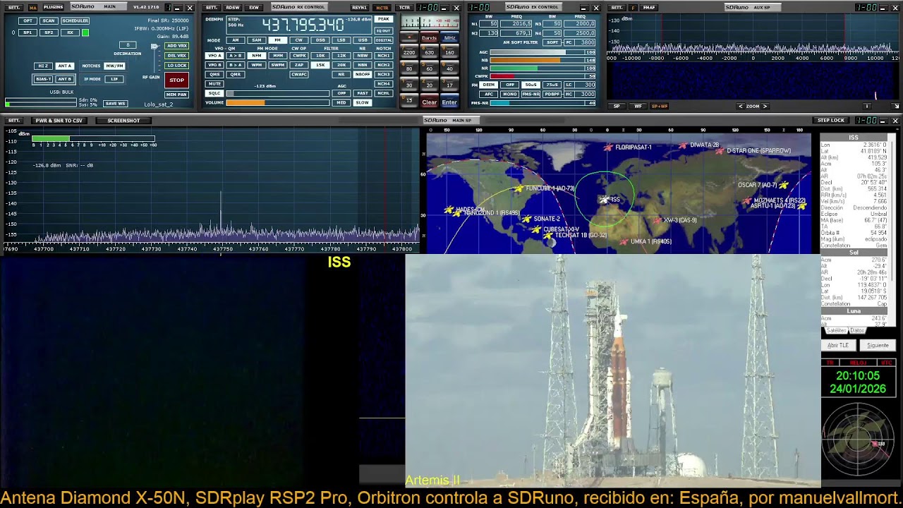 ARISS ISS QSO radioaficionados, 437.800 MHz, Directo, recibira en España el 24/01/2026 a 20:04 UTC.