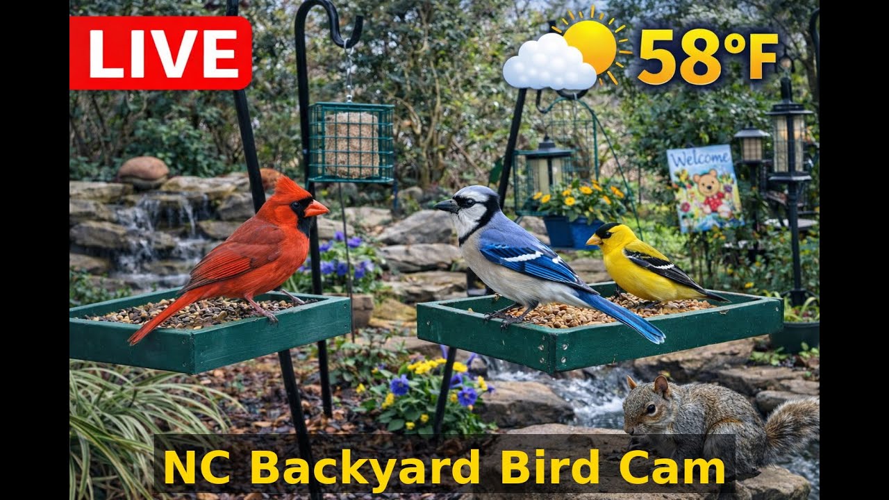 LIVE Backyard Bird Cam 🐦 | Cardinals, Blue Jays, Robins & Sneaky Squirrels at the Pond