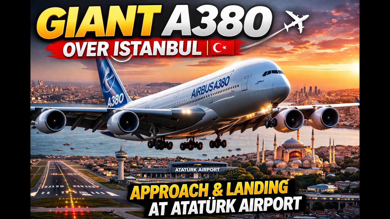 Airbus A380 approaching Istanbul Ataturk Airport,Türkiye