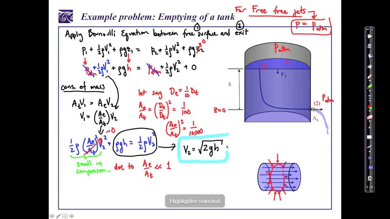 Inviscid Flow: Bernoulli Equation and Draining tank example problem