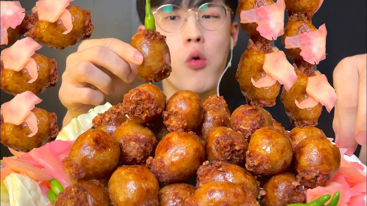 ASMR MUKBANG  탱글탱글 겉은 바삭 속은 촉촉한 태국 소세지 튀김 (Ft.태국고추🌶)먹방~! Thai Northeast Sausage 30 pieces