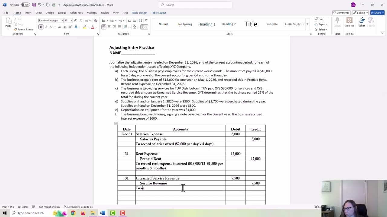 Accounting Principles: Adjusting Entry Practice Worksheet