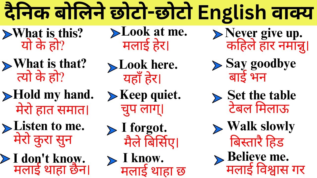 दैनिक प्रयोग हुने छोटो वाक्यहरू सिकौं,  अंग्रेजी बोल्न थाल्नुहोस् , English Sentences for Begginers