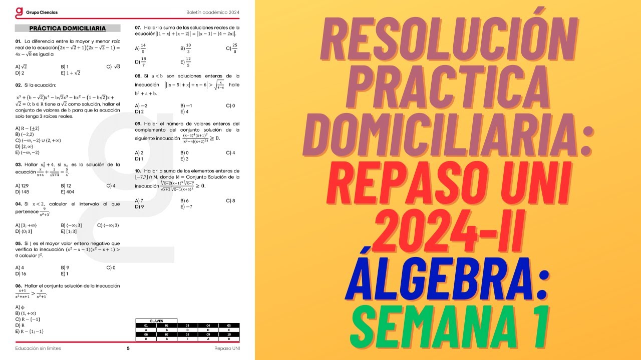 REPASO UNI 2024 II - GRUPO CIENCIAS - ÁLGEBRA - Practica Domiciliaria: Semana 1
