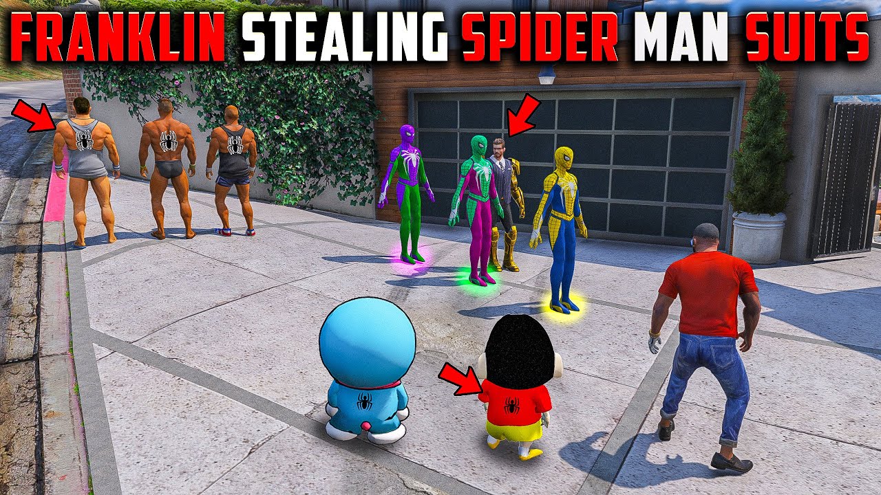 Franklin And Shinchan😱 Stealing Three Brand New Spiderman🔥 Suits in GTA 5 !😱 #gta5