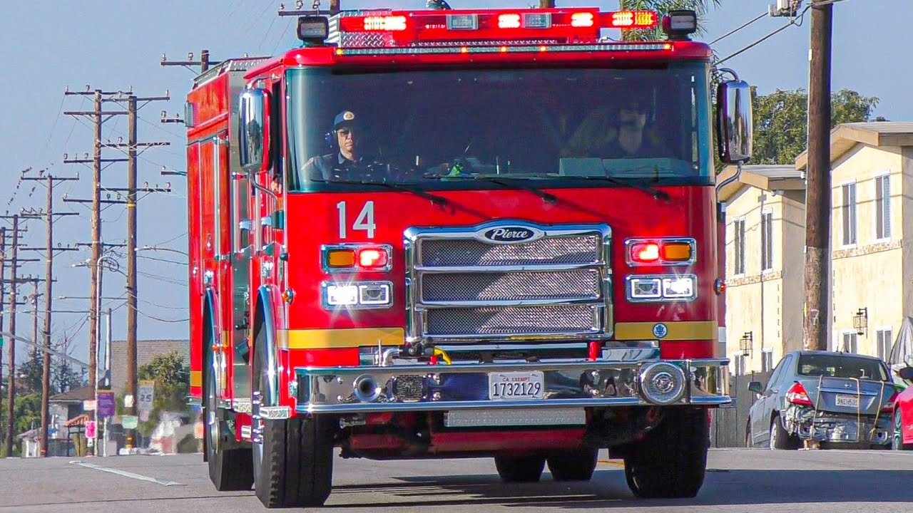 *NEW PIERCE* LACoFD Engine 14 & McCormick Ambulance Responding 