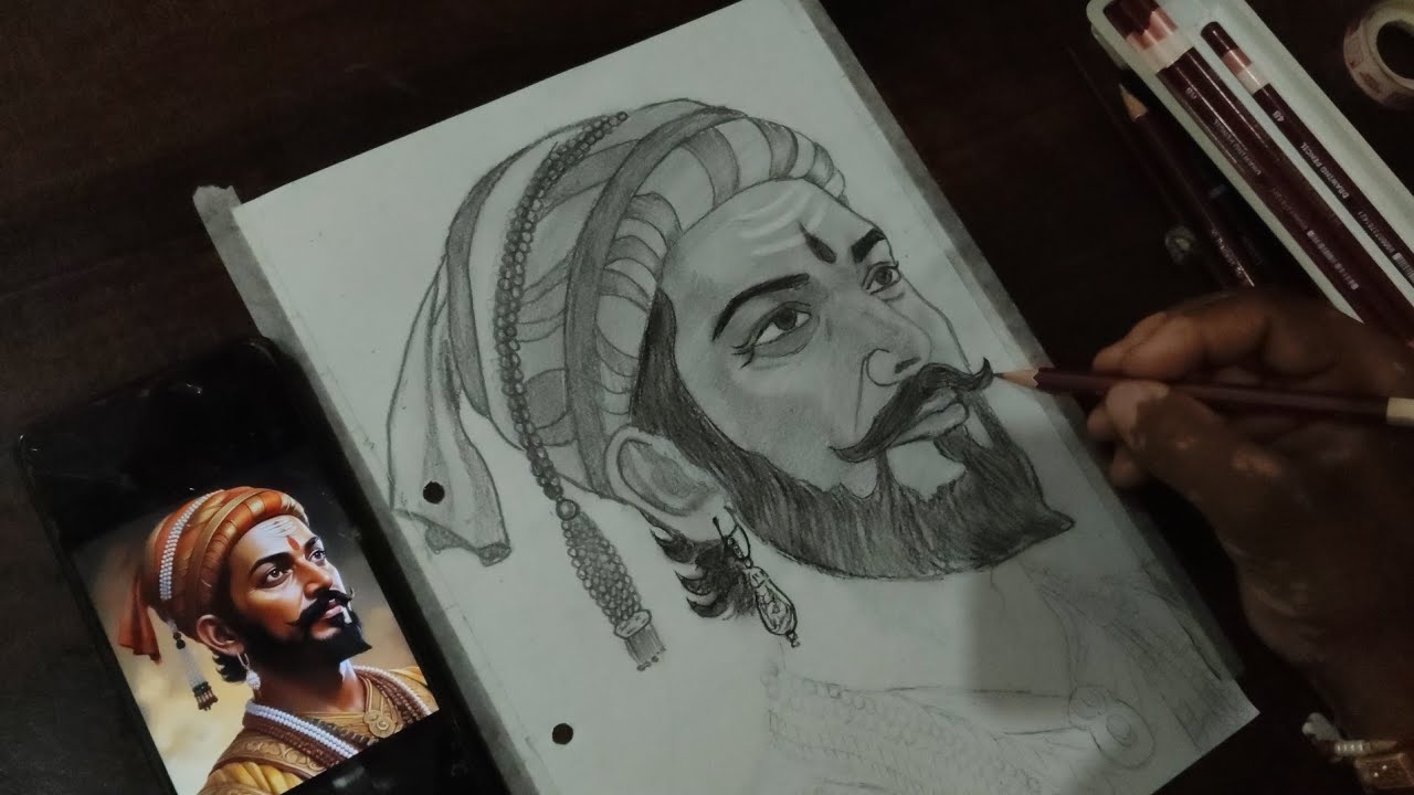 How to draw Chhatrapati Shivaji Maharaj, Chhatrapati Shivaji Maharaj drawing, shading drawing