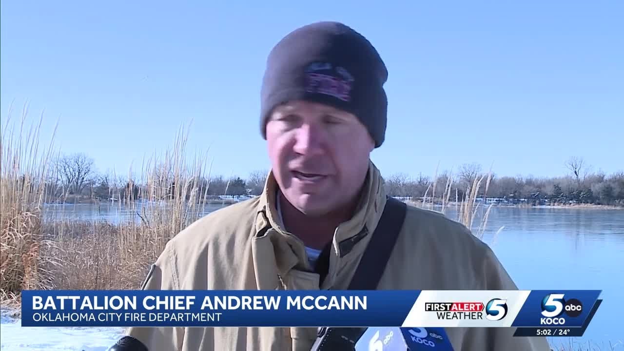 Firefighters urge Oklahoma parents to keep children off frozen ponds during Arctic blast
