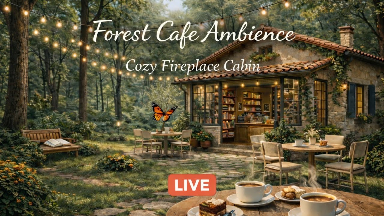 LIVE: Forest Cafe Ambience | Calm Daytime Nature Sounds ☕🌿