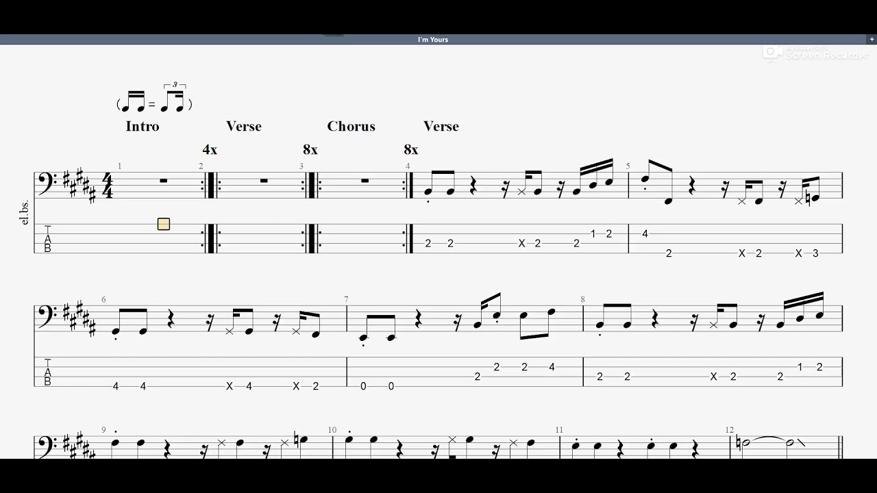 Jason Mraz - I'm Yours (bass tab)