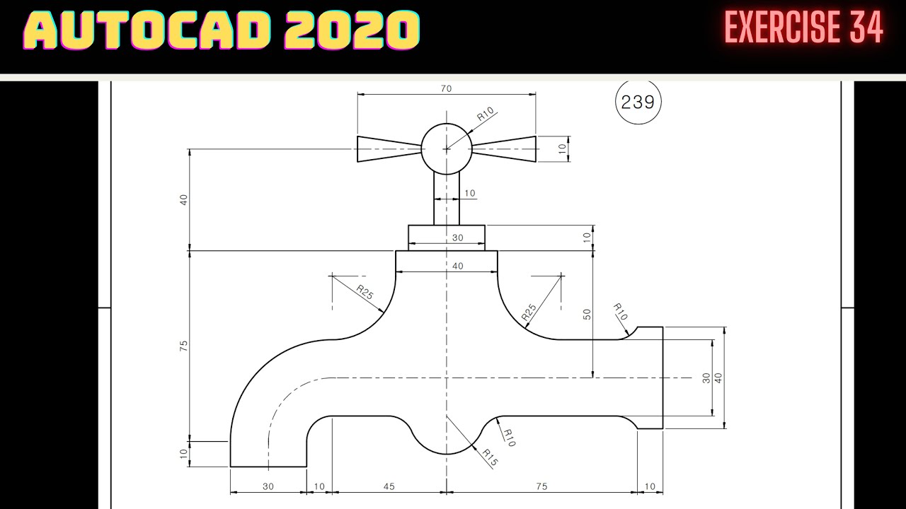 Autocad Musluk Çizimi | Autocad Tap Drawing | Autocad Dibujo de Grifo | Exercise 34