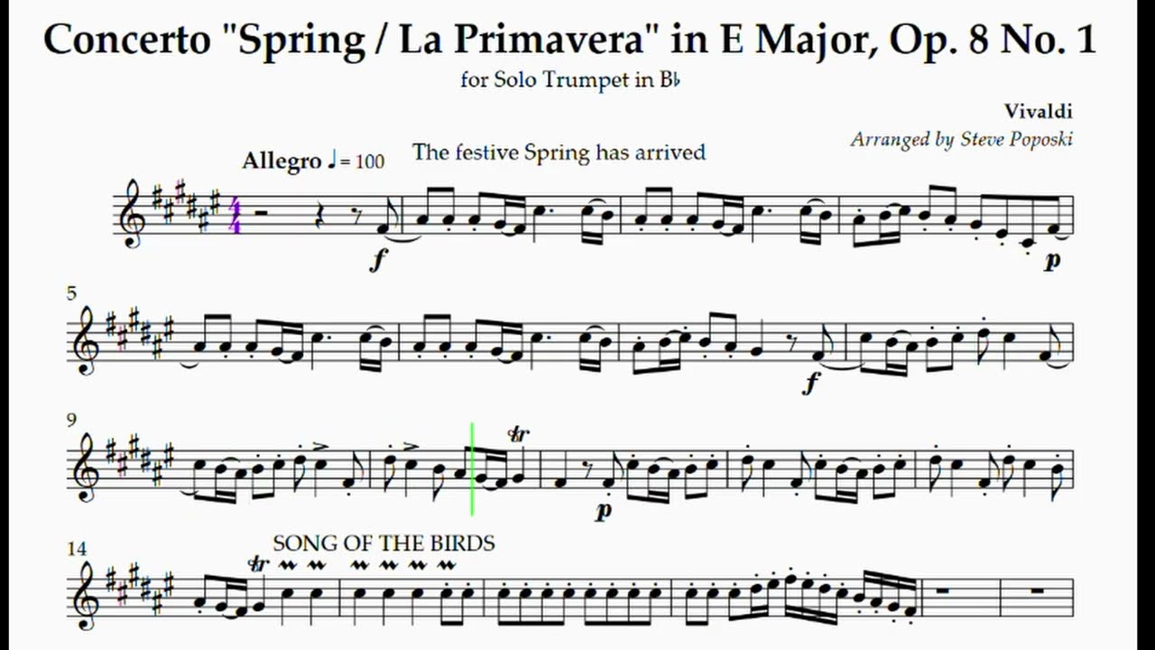 Antonio Vivaldi - Four Seasons - Spring 1st mov. (Allegro) - Bb Trumpet Playalong with Sheet Music