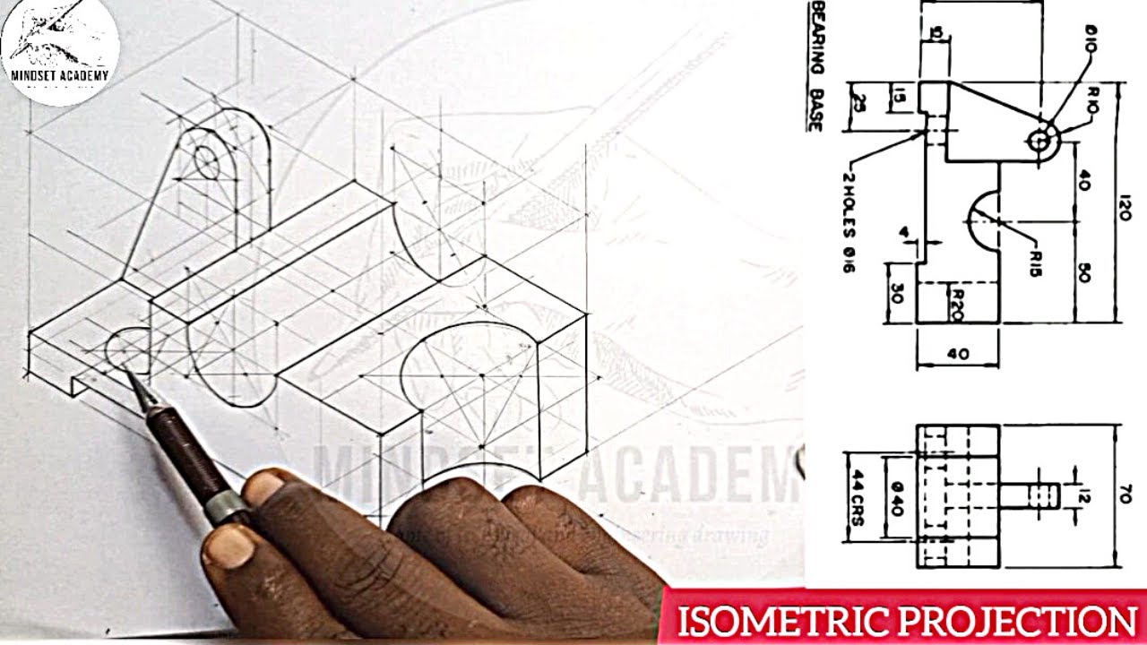 HOW TO TRANSFORM ORTHOGRAPHIC INTO ISOMETRIC PROJECTION OF A GIVEN FIGURE. #BEARING BASE