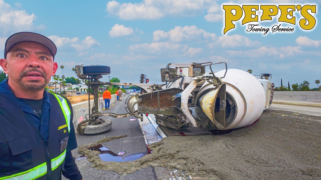 Rookie Driver Flips a Mixer Truck on the Freeway on his 1st Day!