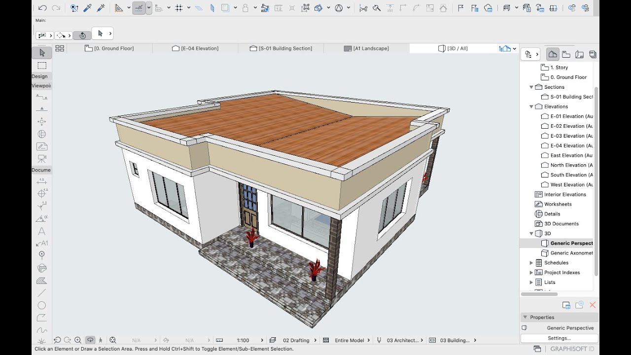 How to design a hidden single plane roof on a bungallow